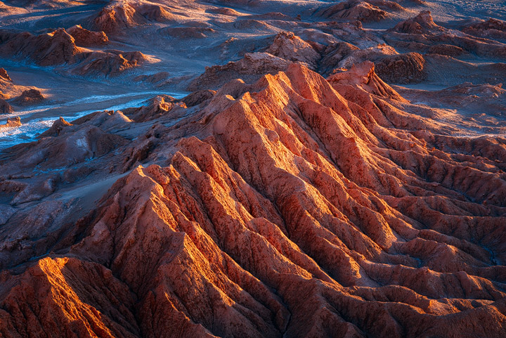 View down into the barren landscape of moon valley