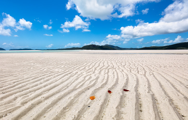 The white sands of Whitehaven Beach on a sunny day