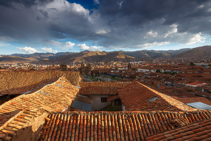 Sunset light on the rooftops of Cusco