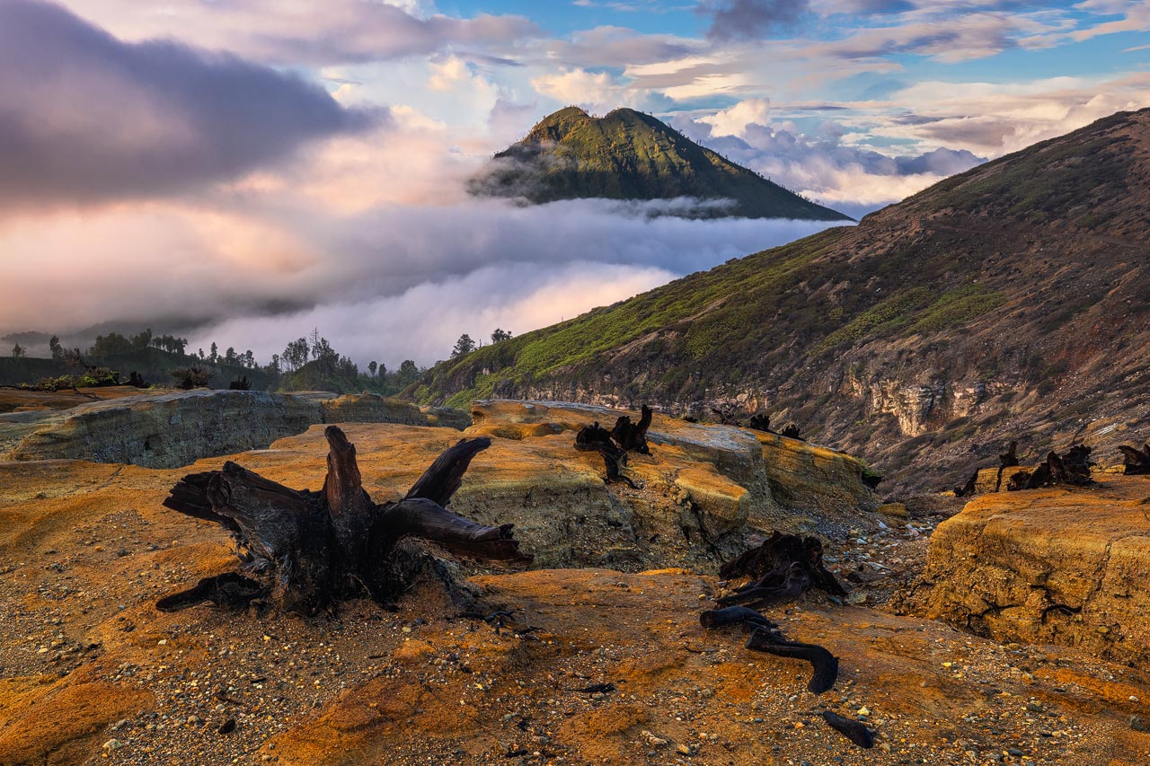 Gunung Ranti Sunrise View of Gunung Ranti from the crater of Mount Ijen on Java during Sunrise
