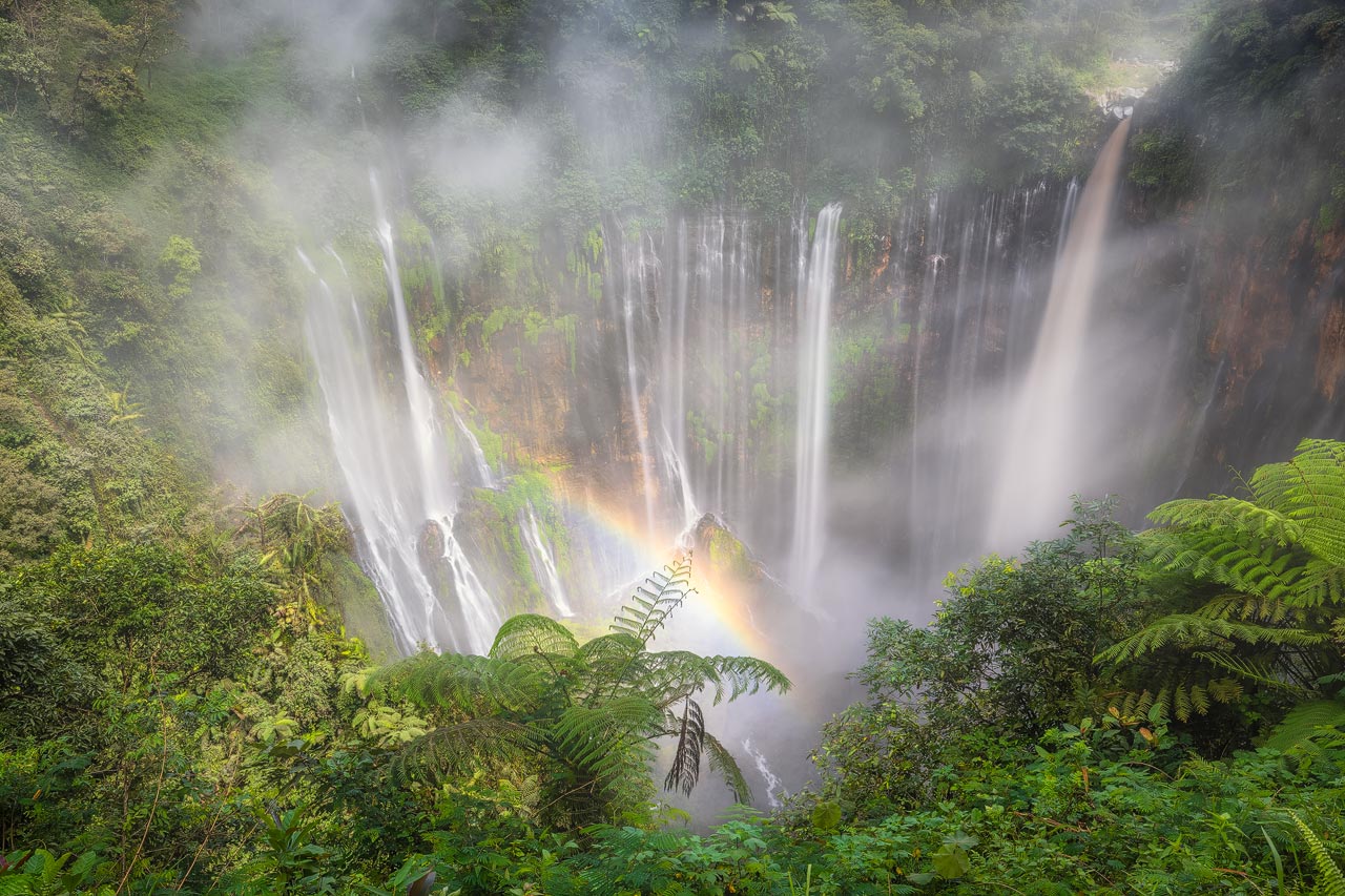 Tumpak Sewu Spray and rainbow at Tumpak Sewu waterfall in central Java