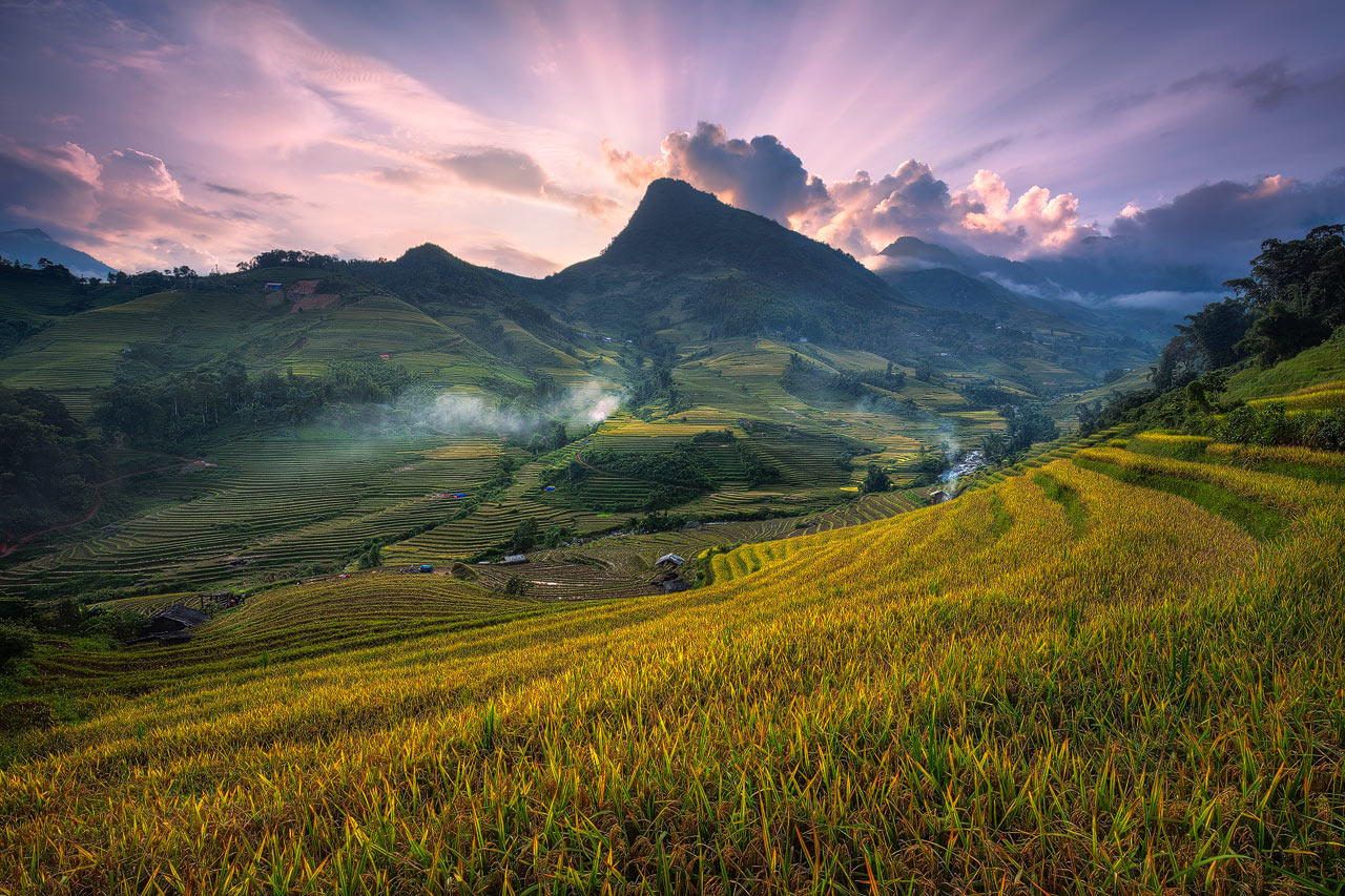 Sunset over the rice paddies of Sapa