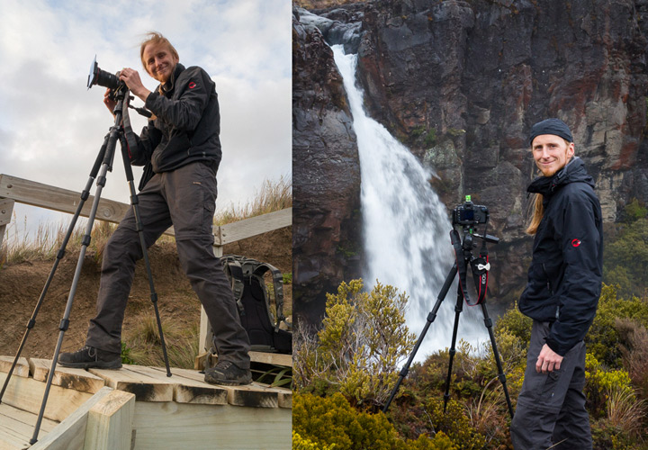 Michael Breitung photographing at Taranaki Falls and Castlepoint