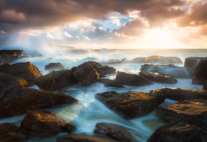 Waves hit the rocks at Porpoise Bay