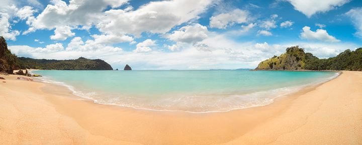 A Panoramic view of New Chums Beach in northern Coromandel
