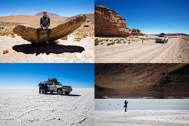 Collage of photos from our Jeep tour through Bolivia