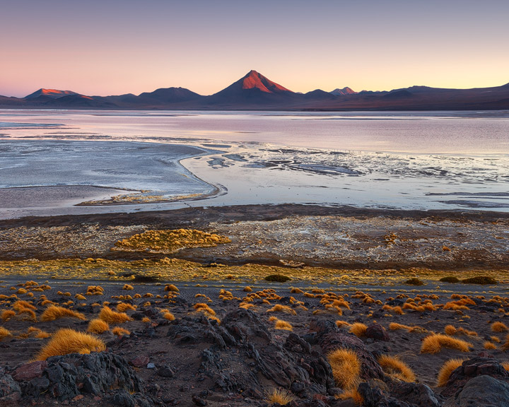 Sunset over the barren landscape of southern Bolivia